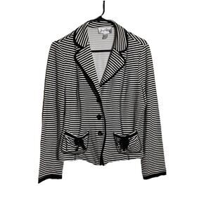 Joseph Ribkoff Mini Blazer Womens Sz 12 Black White Striped Feminine Bows Cute